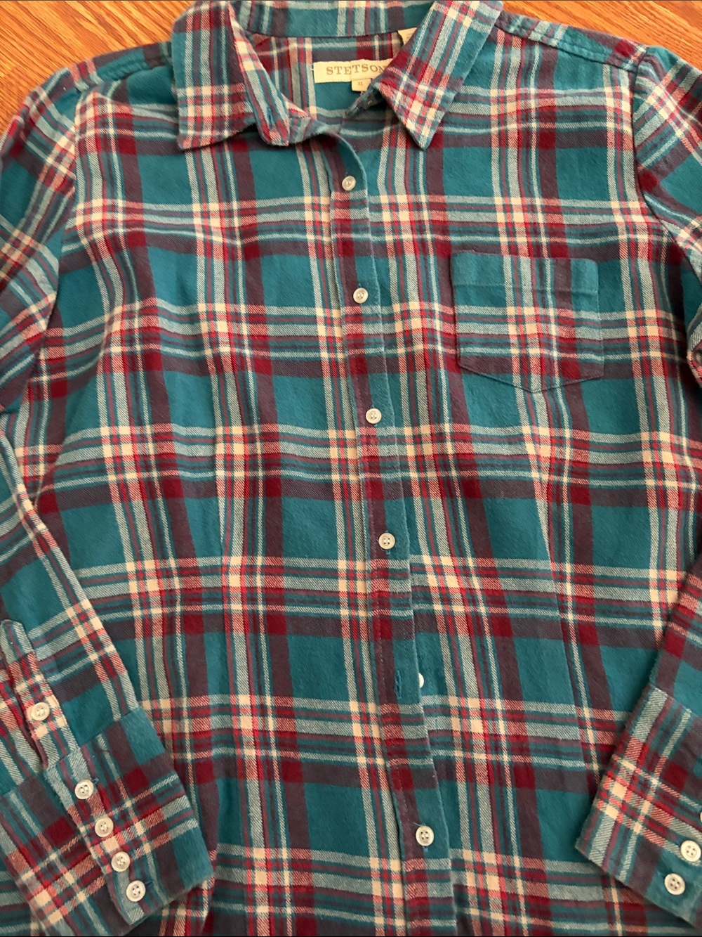 Stetson Teal and Burgundy Plaid Button-Down Shirt